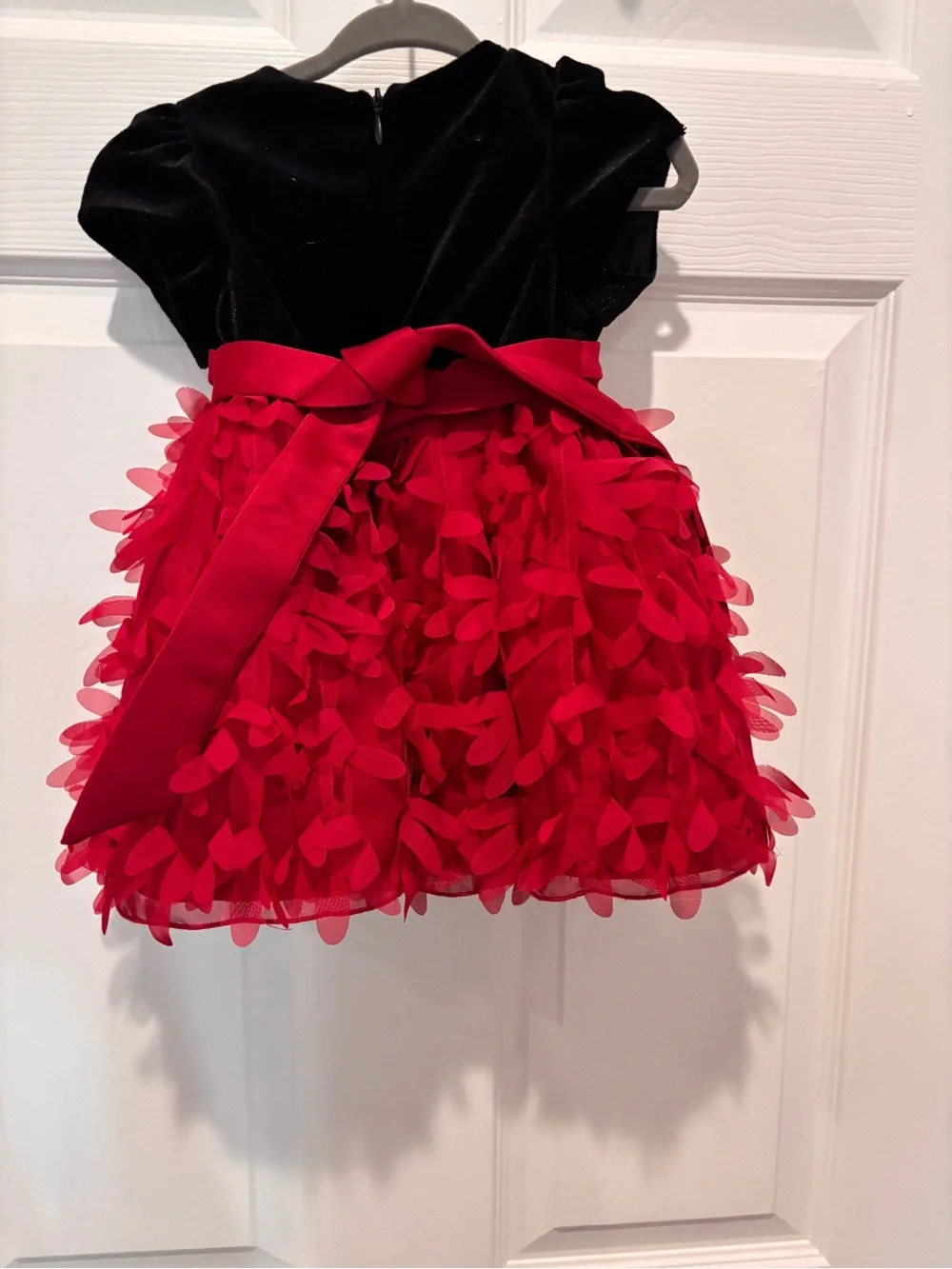 Black Velvet Top Red Petal Skirt Holiday Dress